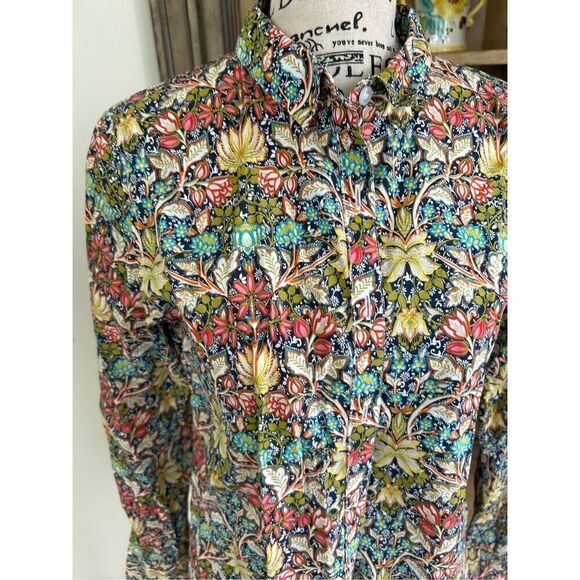 Garnet Hill Multi Colored Floral Button Up Shirt Collared - Picture 5 of 7